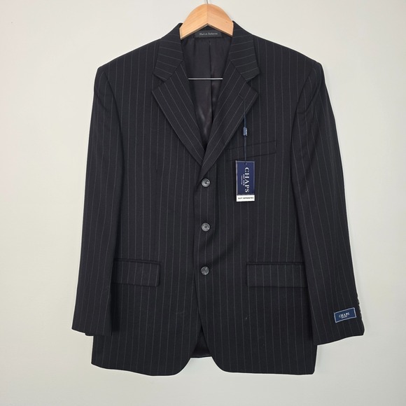Chaps Other - NWT Chaps Mens Wool Pinstripe Blazer‎ 40 Short Black Business Suit Jacket